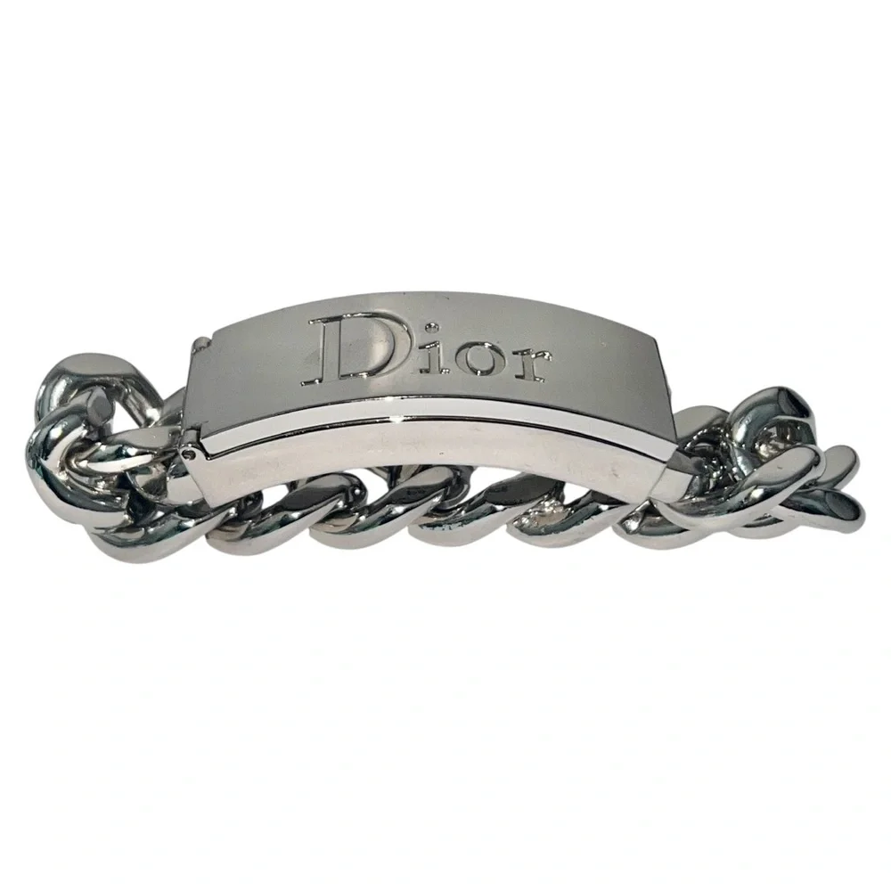 VTG Christian Dior Silver Chain Link Nameplate Logo Lip Gloss ID Makeup Bracelet - Picture 6 of 16